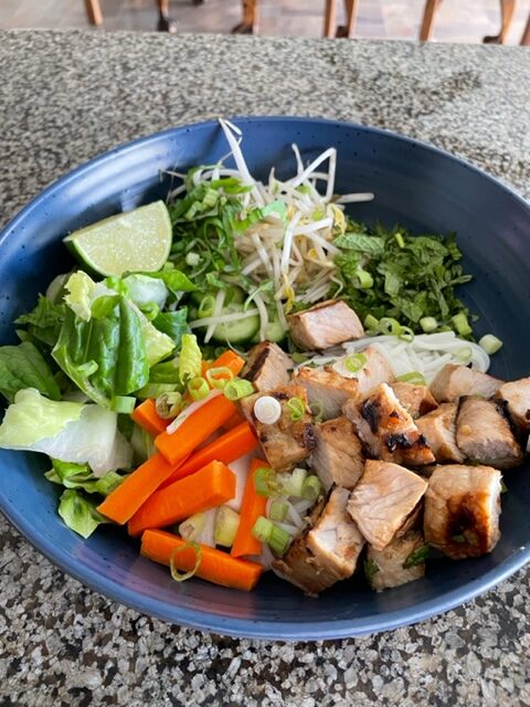 Vietnamese pork and noodle salad bowl